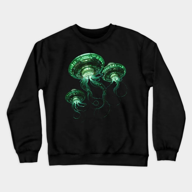 Alien Invasion! Galactic UFO Spaceship Jellyfish Crewneck Sweatshirt by HideTheInsanity